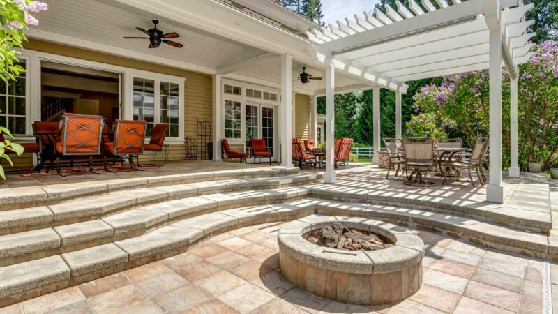 outdoor living spaces with fireplace